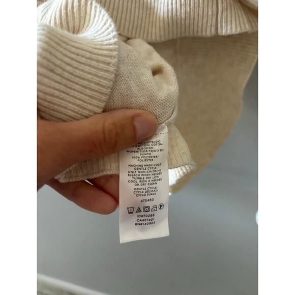 LOFT Womens Crewneck Pullover Sweater Size XS Cream Floral Sleeve Office Neutral - Picture 3 of 6